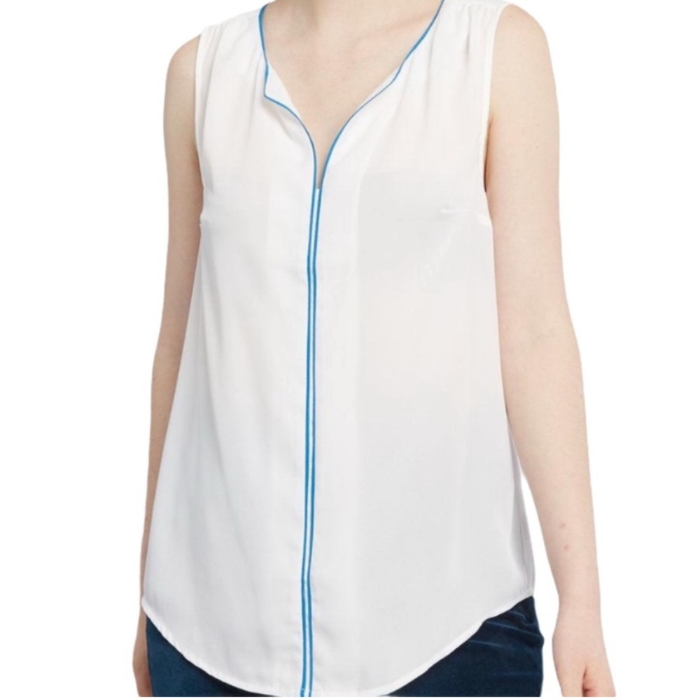 Modcloth White Sleeveless Blouse with Blue Accent